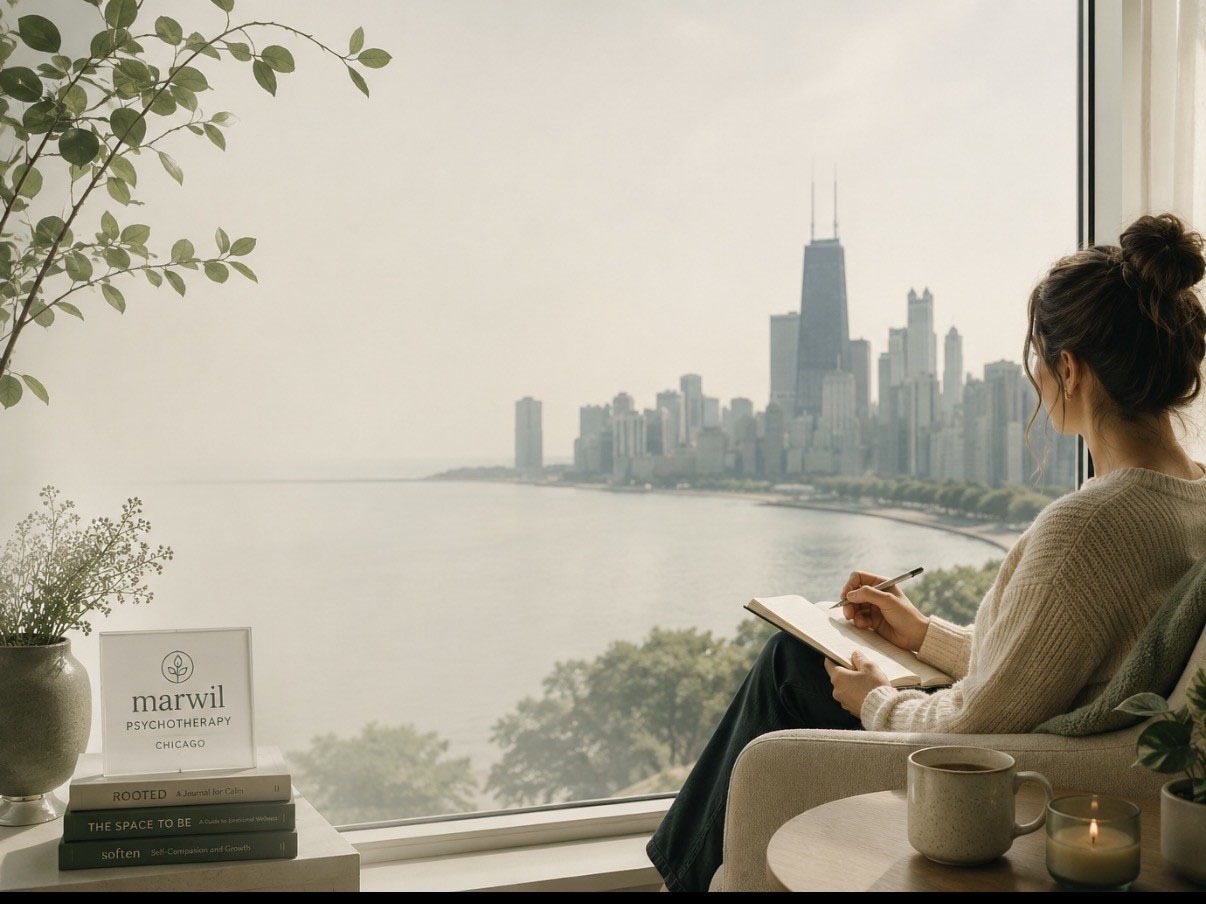therapy office overlooking Chicago